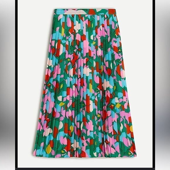 J Crew Green Floral Confetti Pleated Midi Skirt | Size 2 - Picture 1 of 6